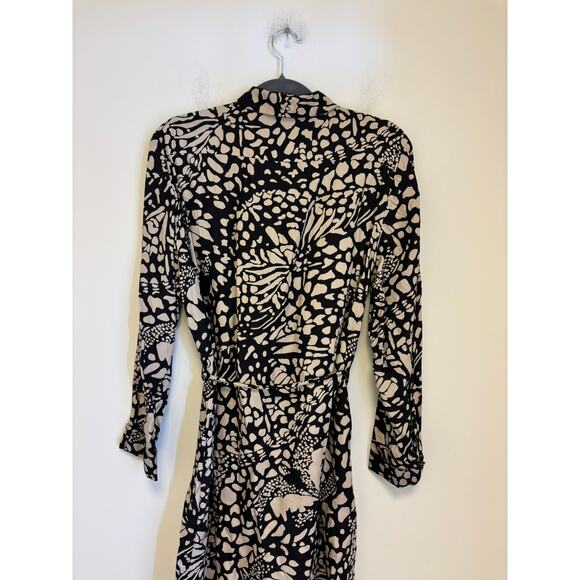 Black Label by Chico's Belted Silk Blend Midi Dress Black Cream Size Large - Picture 5 of 6